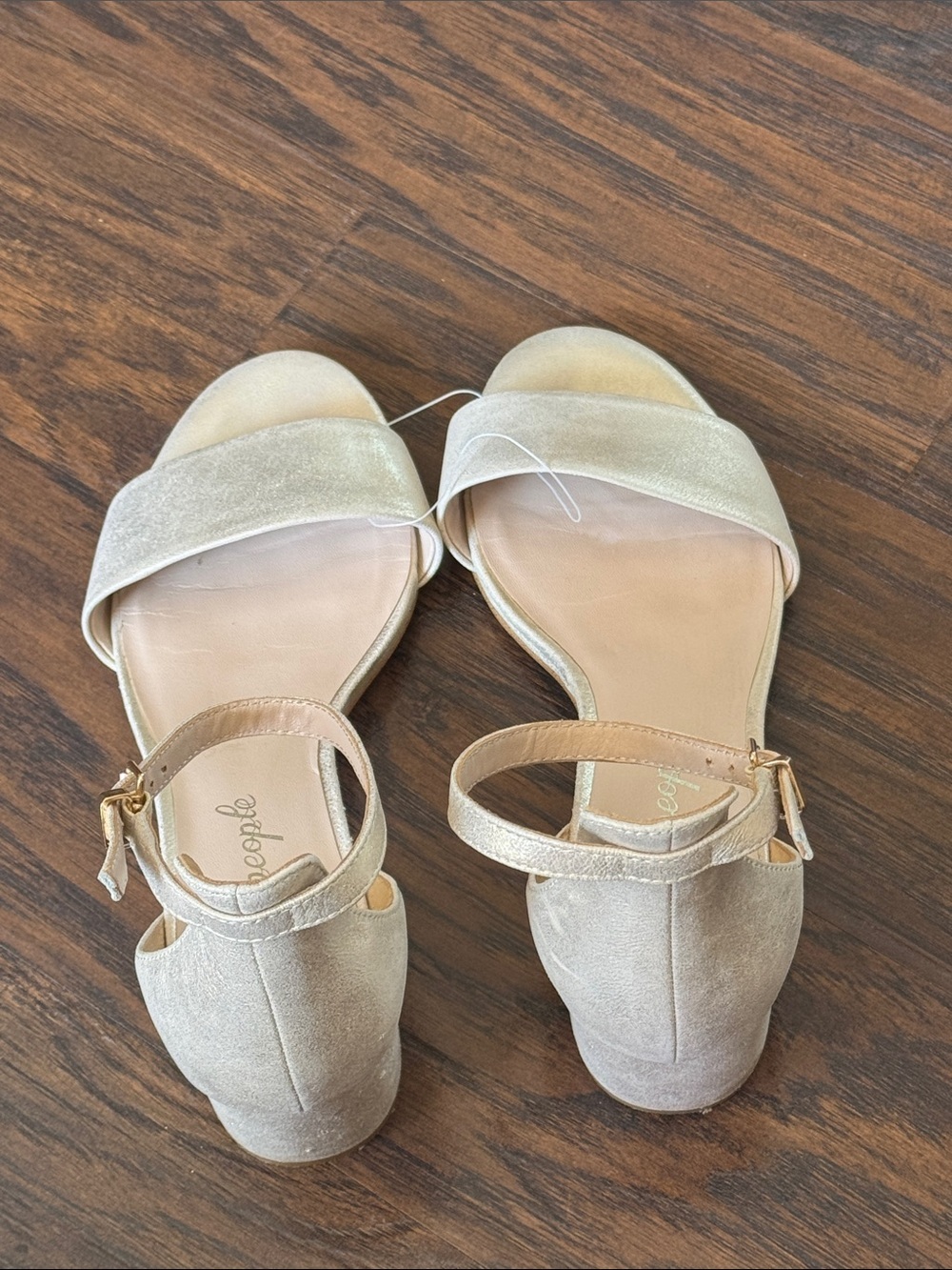 Free People Shimmery Metallic Marigold Open-Toe Ankle-Strap Block Heel Sandals - Picture 6 of 11